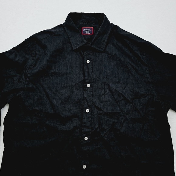 UNTUCKit Mens Large Vin Santo Wrinkle Resistant Button Up Shirt Black Linen - Picture 9 of 9